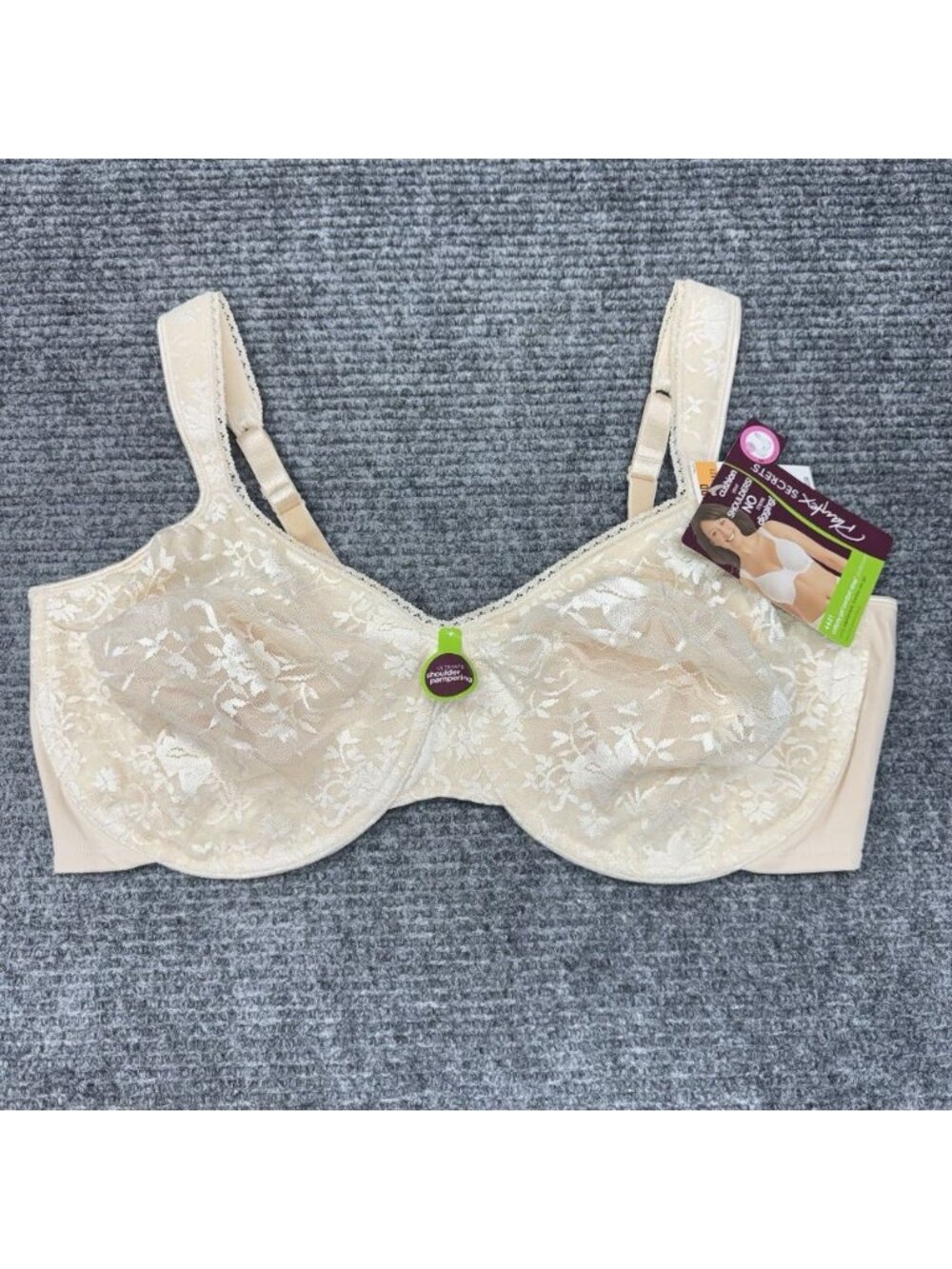 Playtex Secrets Bra 48DD Beige Floral Lace Underwire Comfort Gel Strap 4421 New